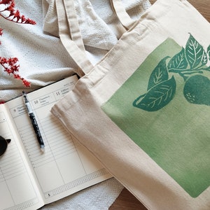 Lemon Tree Blockprinted Tote, Artsy Canvas Bag, Aesthetic Reusable Tote, Farmer's Market Cotton Bag image 10