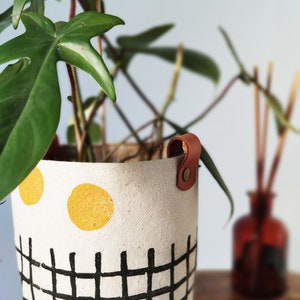 Minimal Fabric Indoor Planter, Modern Gardener Home Decor, Small Block Printed Canvas Basket, Canvas Plant Cover image 8