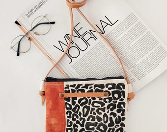 Blockprinted Leopard Crossbody Bag, Abstract Animal Print Canvas Purse, Modern Art Shoulder Bag, Small Handmade Everyday Bag, Leather Strap