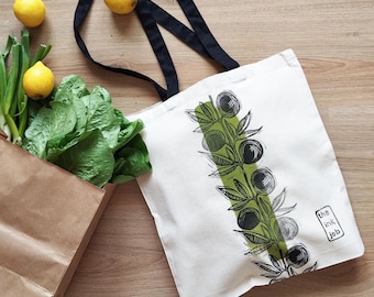 Hand Painted Olive Tote Bag, Botanical Canvas Tote, Abstract Olive Branch Bag, Hand Printed Grocery Bag, Mediterranean Gift