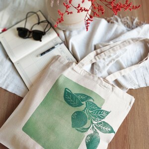 Lemon Tree Blockprinted Tote, Artsy Canvas Bag, Aesthetic Reusable Tote, Farmer's Market Cotton Bag image 9