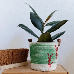 Cache-pot en toile vert menthe, peint à la main, imperméable, idéal pour les amoureux des plantes, 15 cm