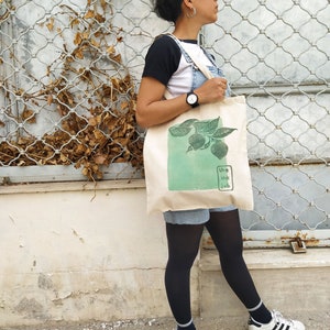 Lemon Tree Blockprinted Tote, Artsy Canvas Bag, Aesthetic Reusable Tote, Farmer's Market Cotton Bag image 8