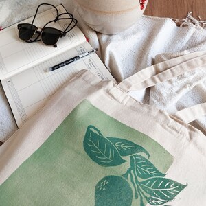 Lemon Tree Blockprinted Tote, Artsy Canvas Bag, Aesthetic Reusable Tote, Farmer's Market Cotton Bag image 6