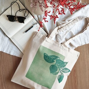 Lemon Tree Blockprinted Tote, Artsy Canvas Bag, Aesthetic Reusable Tote, Farmer's Market Cotton Bag image 5