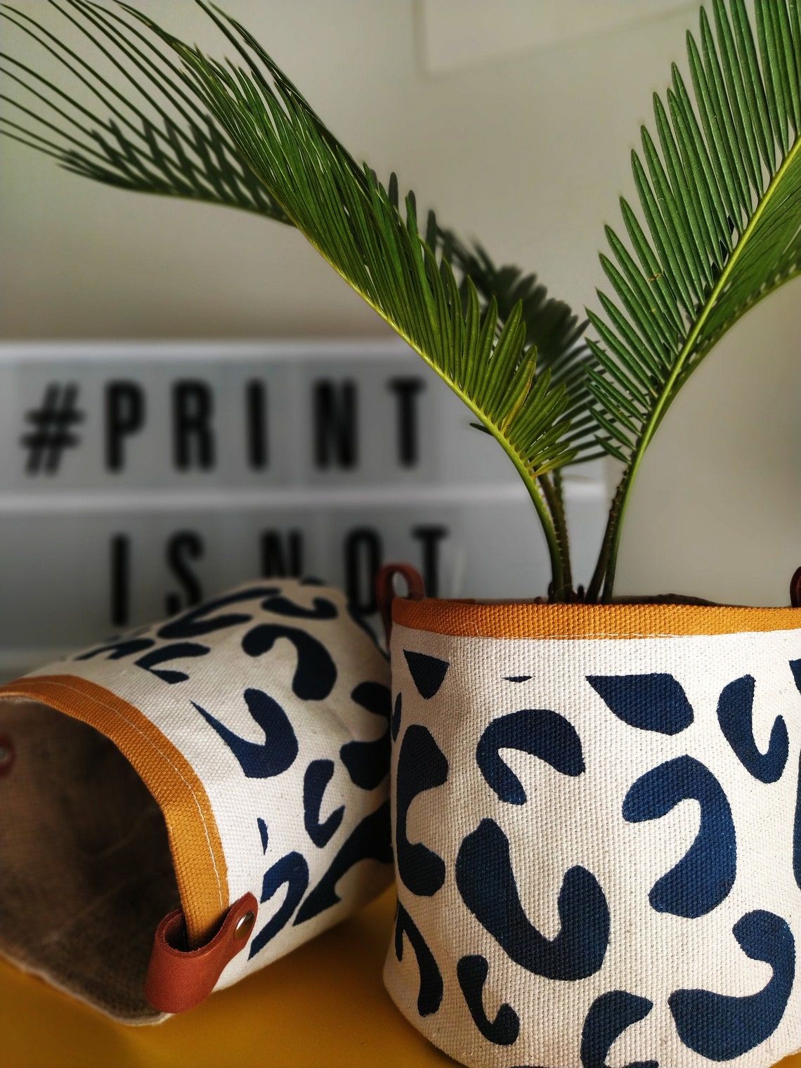 Modern Fabric Pot Cover Handprinted Fabric Planter Canvas Etsy