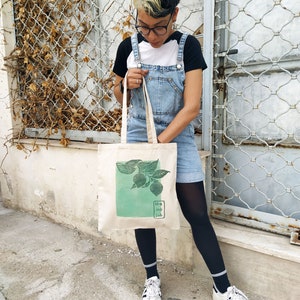 Lemon Tree Blockprinted Tote, Artsy Canvas Bag, Aesthetic Reusable Tote, Farmer's Market Cotton Bag image 7