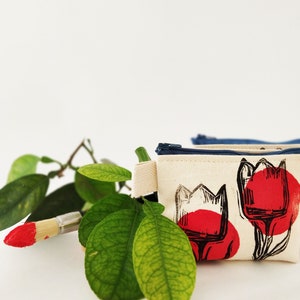 Borsa in tela con tulipano rosso, organizer per borsa con stampa a blocchi, piccola borsa per cosmetici, borsa con stampa floreale