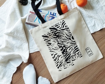 Animal Print Tote Bag, Hand Painted Canvas Tote, Abstract Zebra Print Shopper, Reusable Cotton Market Bag, Modern Graphic Tote, Gift for Her