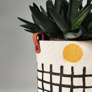 Minimal Fabric Indoor Planter, Modern Gardener Home Decor, Small Block Printed Canvas Basket, Canvas Plant Cover image 7