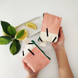 Flippige Pinke Kosmetiktasche, Kleine Kosmetiktasche, Bunte Reißverschlusstasche, Blockprint Taschen Aufbewahrung