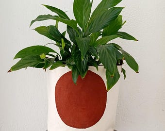 Terracotta Canvas Planter Cover, Hand Painted Organic Circle Fabric Plant Pot, Waterproof Indoor Planter, Modern Scandinavian Home Decor