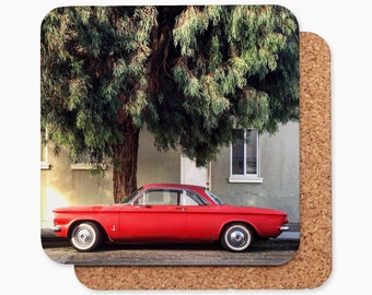 Vintage Red Corvair Under Tree Drink Coaster