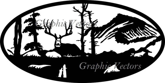 Download Deer scene Silhouette SVG DXF Vector | Etsy