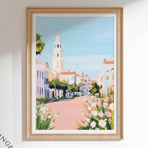 Charleston Printable Wall Art, South Carolina Painting, East Coast Home Wall Decor, Southern Coastal City Travel Print, Digital Download