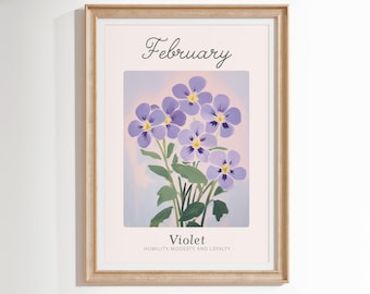 Februar Violett Geburtsblume Kunstdruck: Grand Millennial Botanical (Digitaler Download)