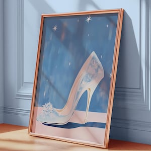 Blue Princess Glass Slipper Nursery Printable Wall art, Girls' Room wall decor, Kids' Playroom art poster, Fantasy Themed Art, Magical Print