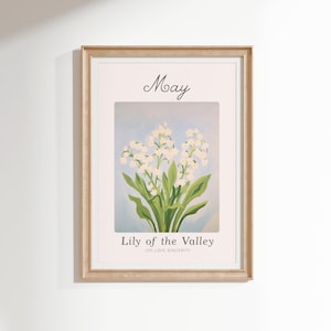 May Birth Month Flower Printable Wall Art, Grand Millennial Floral Print, Lily of the Valley Poster, Gift for Her, Digital Download