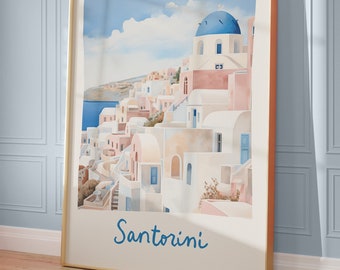 Santorini Griechenland Poster: Pastell Wandkunst (Digitaler Download)