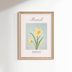 March Birth Month Flower Printable Wall Art, Grand Millennial Floral Print, Daffodil Botanical Poster, Gift for Her, Digital Download