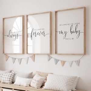 Nursery Set of 3 Printable Wall Art Quotes, I&#39;ll Love You Forever, I&#39;ll Like You For Always, Print Set of 3, Gender Neutral Nursery