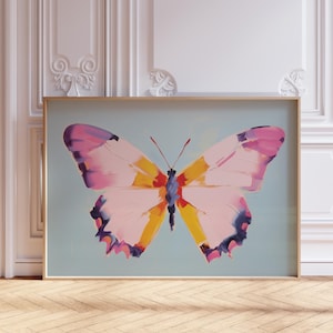 Colorful Butterfly Printable Wall Art, Pastel Pink Light Blue Girl&#39;s Room Decor, Butterfly Print, Tween Nursery Painting, Digital download