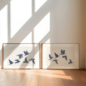Bird Flock Set of Two, Modern Printable Wall Art, Navy Blue wall decor, Flying Birds, Nature Art Print, Minimal decor poster
