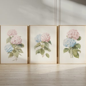 Hortensien Aquarell Print, druckbare botanische Kunst, blaue und rosa Blumen, Blumen Dekor, Vintage Kunstwerk, Instant Download