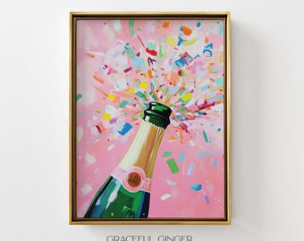 Pink Champagne Pop Bar Cart Wall Art: Trendy Happy Hour Print (Digital Download)