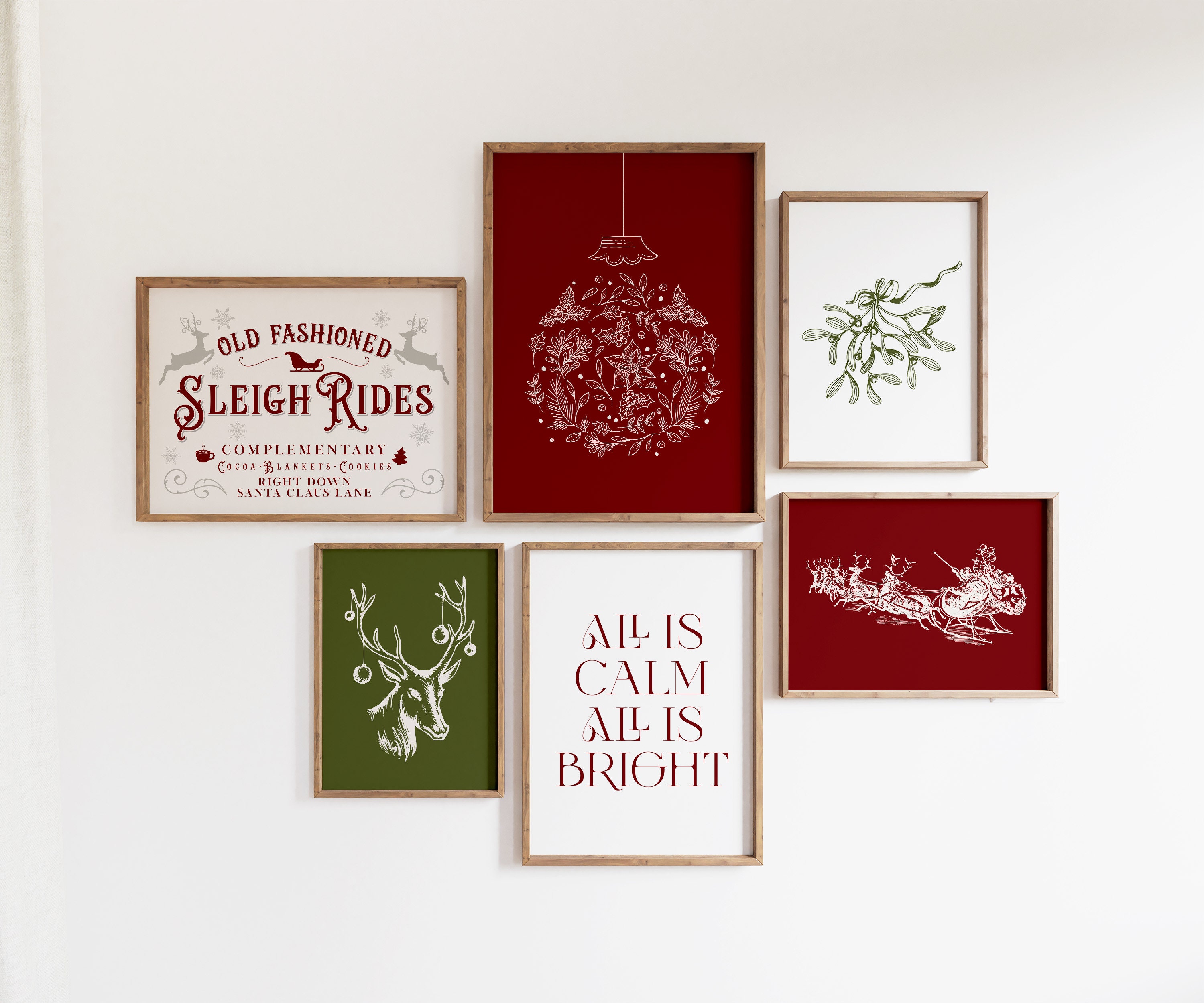 Vintage Christmas Art Set of 6 Prints Retro Gallery Wall - Etsy