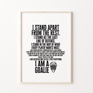Hockey Goalie Quote Print, Typography Poster, Boy&#39;s Hockey Room, Printable Wall Art, Sports Themed Wall Art, Printable Gift