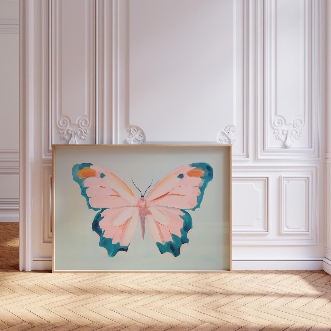 Colorful Butterfly Printable Wall Art, Pastel Pink Teal Girl's Room ...