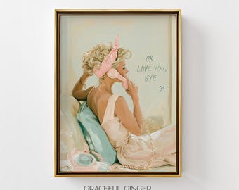 OK Love You Bye Print: Pink Coquette Bedroom Wall Decor | Retro Phone Art (Digital Download)
