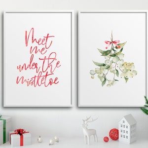 Mistletoe Christmas Set of 2 Prints, Holiday Printable Wall Art, Meet ...