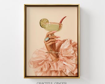 Spicy Margarita Wall Art: Pink Feminine Cocktail Print | Bar Cart Decor (Digital Download)