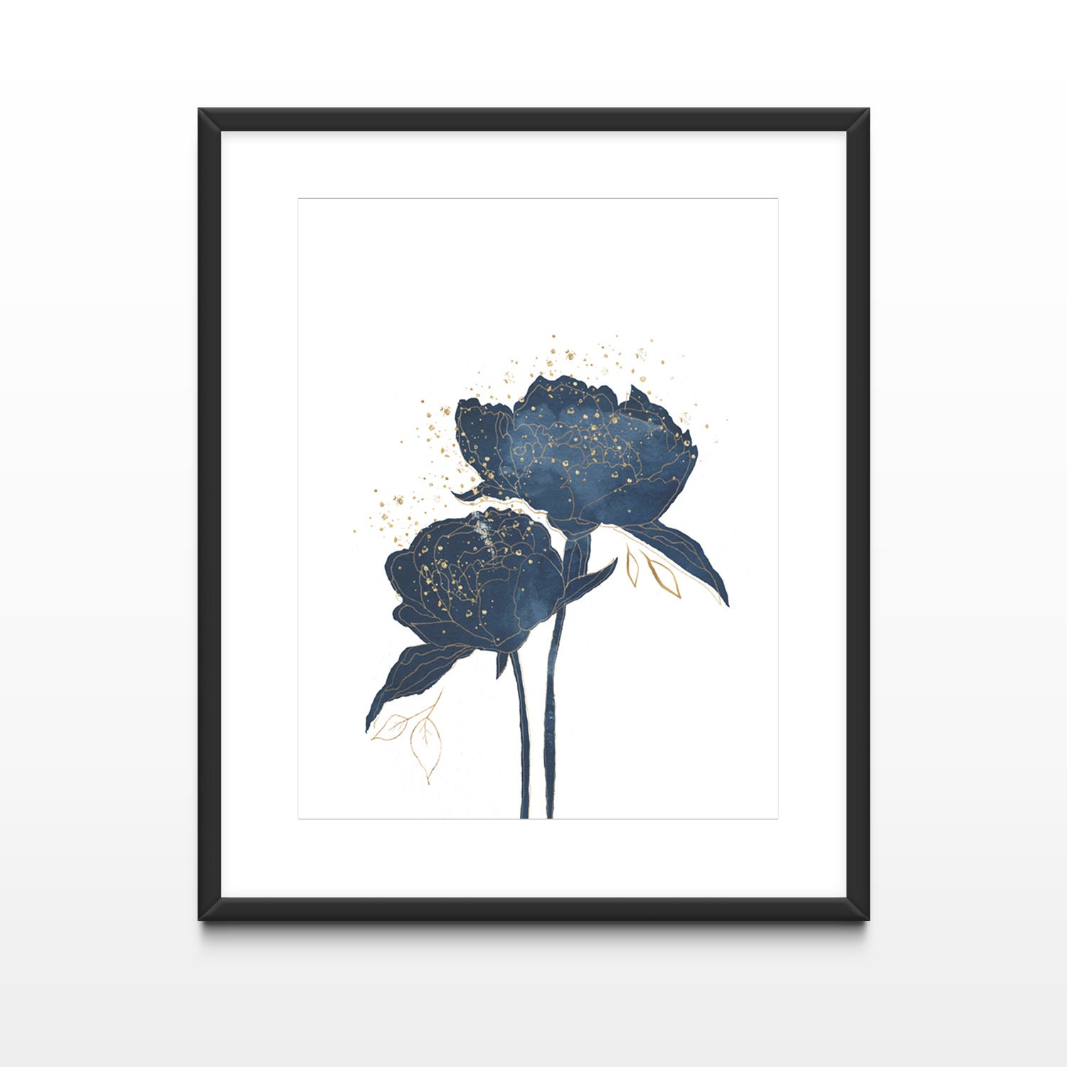 Abstract Navy and Gold Flower Print Printable Wall Art Etsy