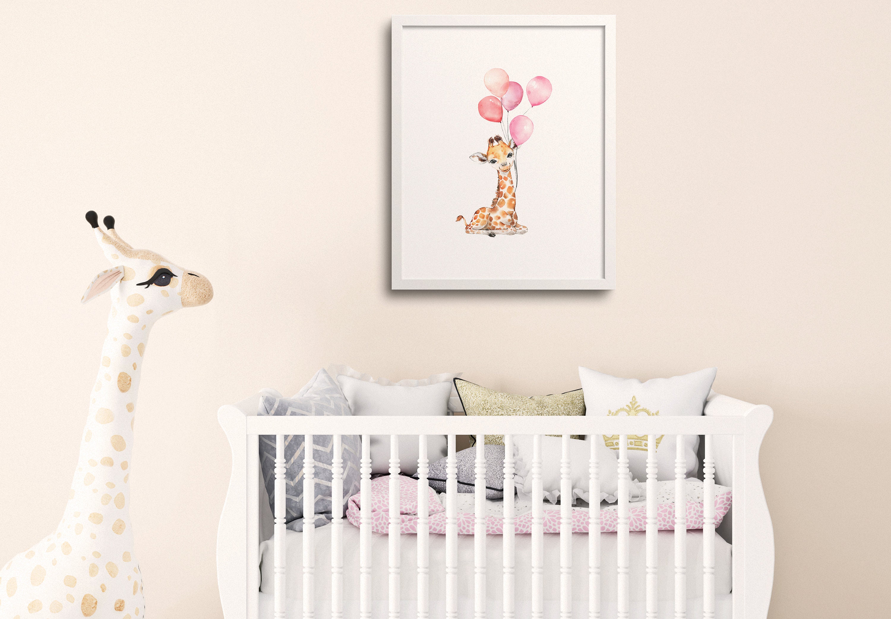 Baby Giraffe with Pink Balloons Giraffe Nursery Wall Art | Etsy