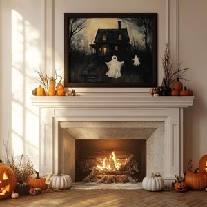 Retro Ghost Halloween Wall Art Print - 8x10 Inch Unframed Spooky Silhouette Poster For Decor