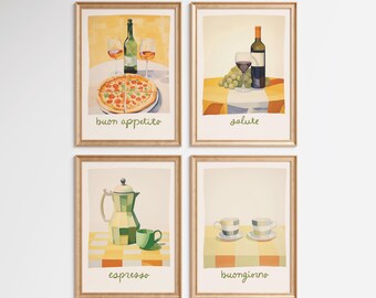 Italian Kitchen Wall Art Set of 4: Italian Quote Wall Art Prints, Olive Green Beige Decor (Digital Download)