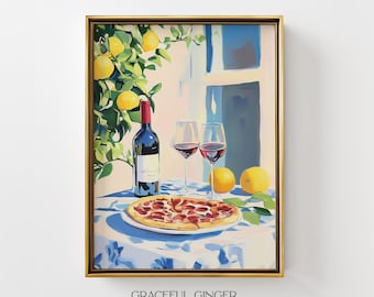 Italian Pizza & Wine Kitchen Print: Al Fresco Dinner Wall Art (Digital Download)