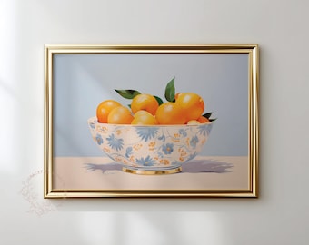 Oranje chinoiserieprint: Cottagecore Kitchen Art (digitale download)