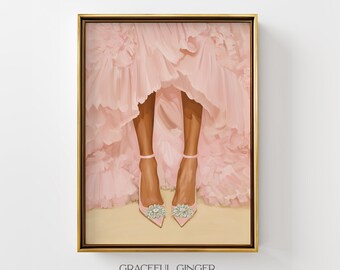 Pink High Heel & Ruffle Dress Wall Art: Feminine Fashion Print, Coquette Decor (Digital Download)