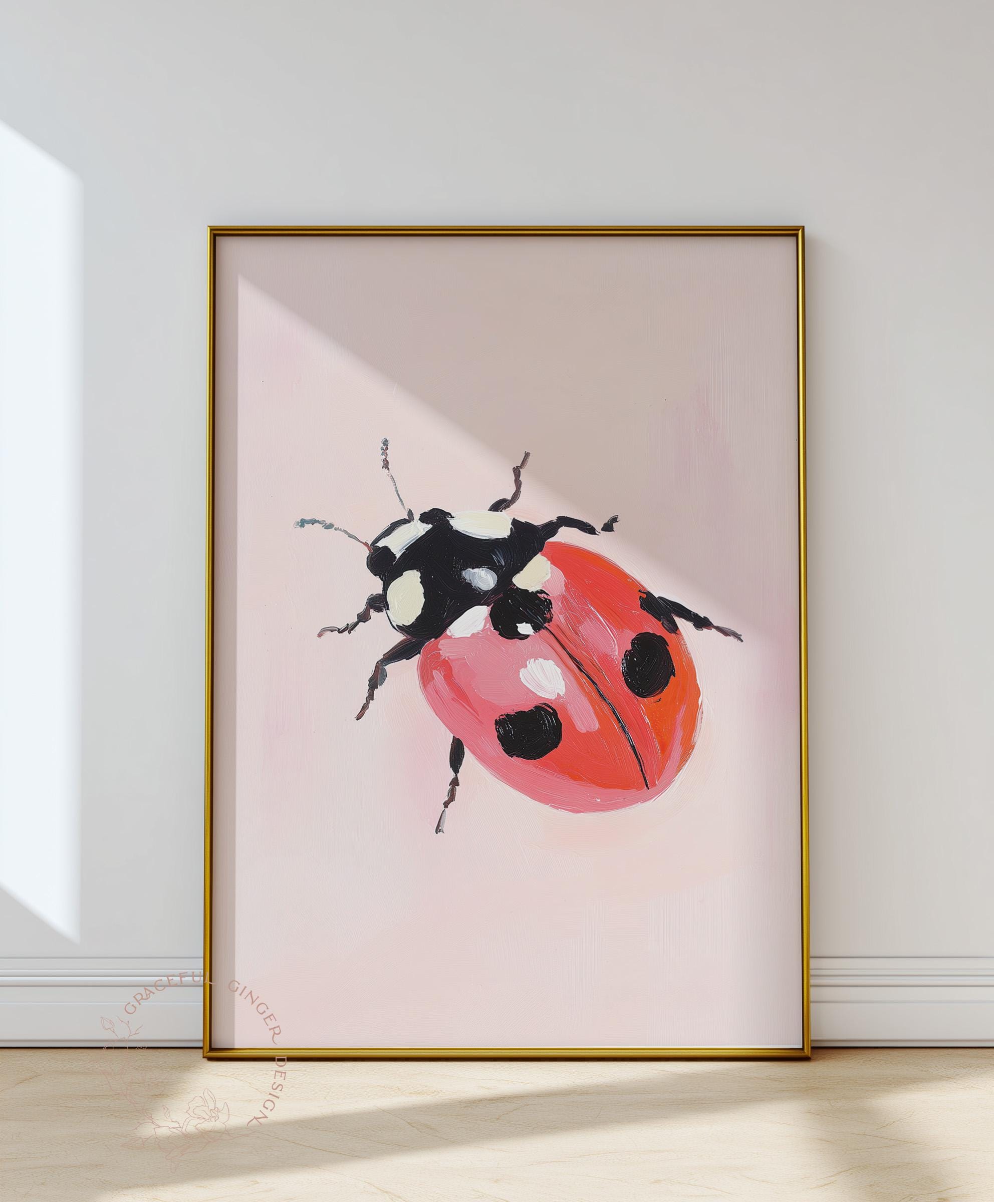 Pastel Ladybug Wall Art | Soft Pink Nursery Print for Girls Room ...