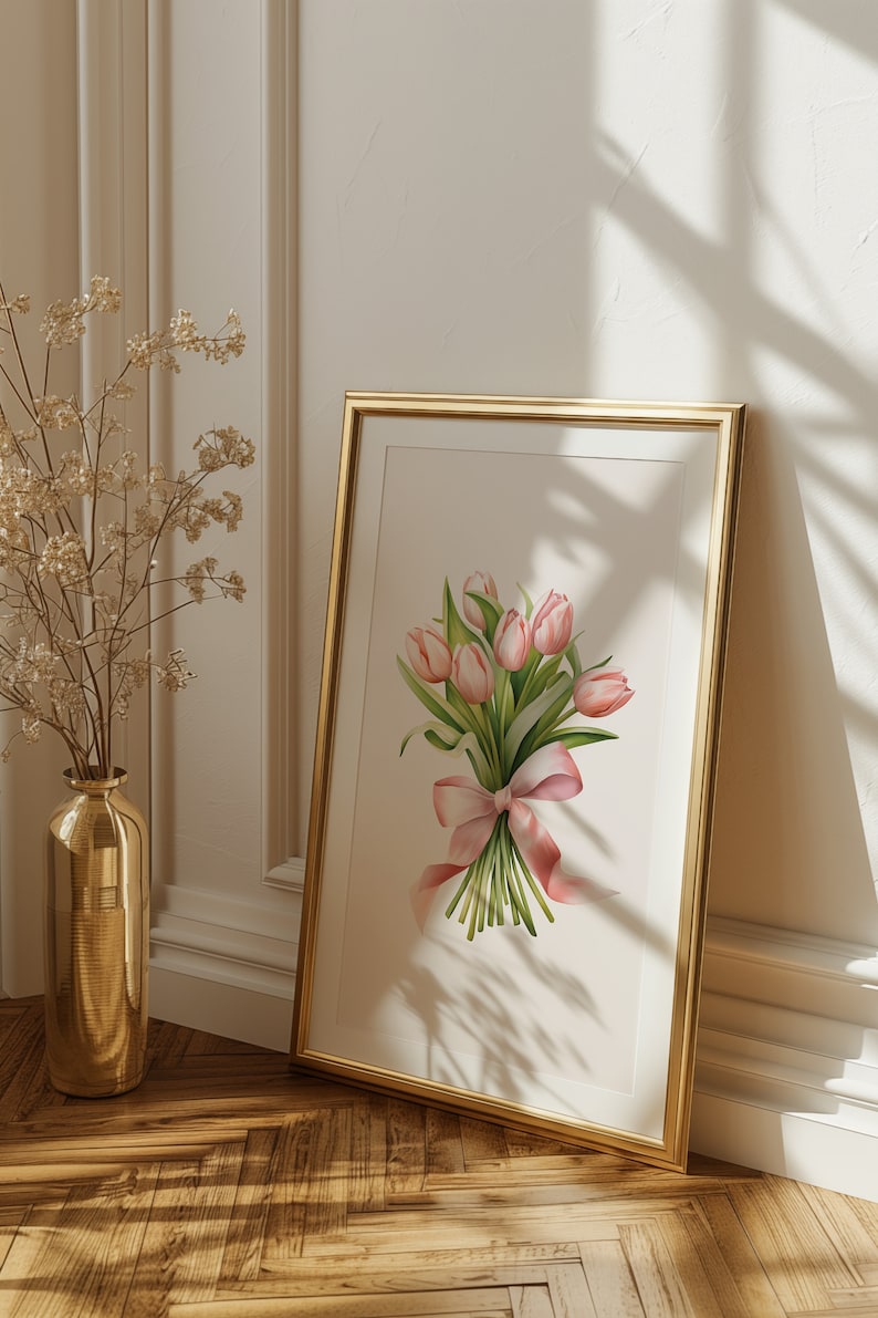 Pink Tulips Bouquet Art Print: Spring Floral Poster (Digital Download) image 8
