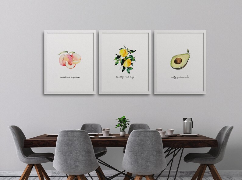 Kitchen Food Prints Watercolor Fruit Set of 3 Printable Wall | Etsy