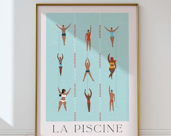 Swimming Pool Minimalist Printable Wall art, Swimmers Print, Teal Aesthetic Art Poster Summer Art, Deco Style Bathroom Decor Swimming Poster