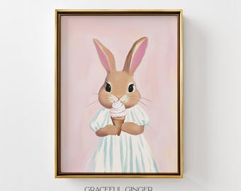 Bunny with ice Cream Wall Art Printable: Whimsical Nursery Print, Playroom Decor (Digital Download)