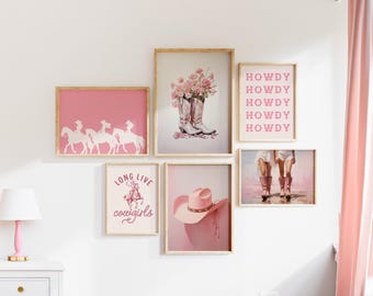 Coastal Cowgirl Wall Art Set of Six: Pink Western Prints (Digital Download)
