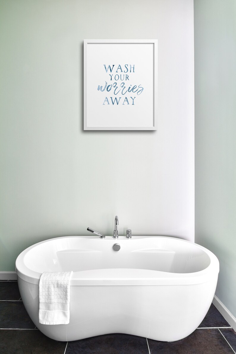 Wash Your Worries Away Bathroom Decor Wall Art Printable Etsy