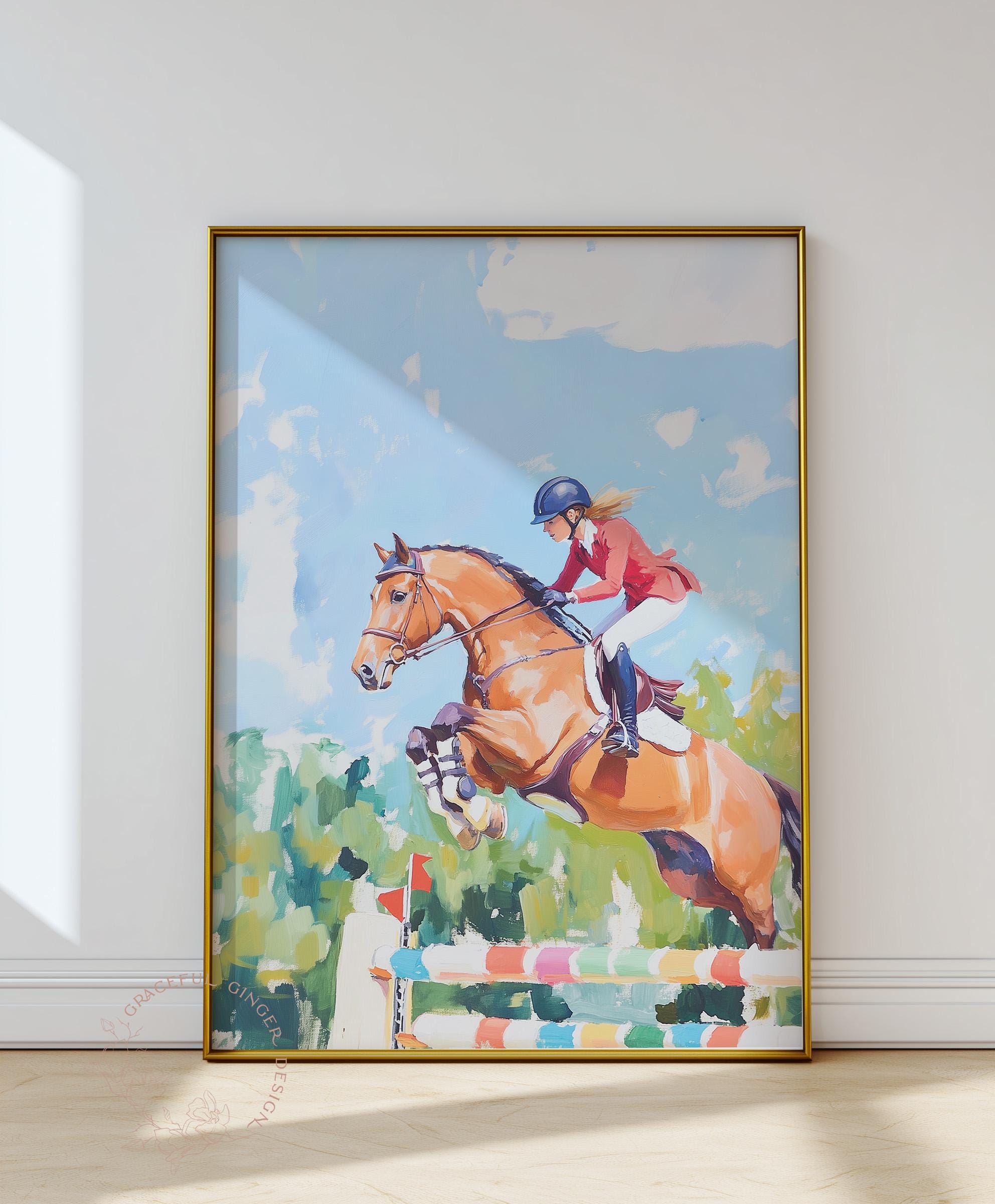 馬術競技の馬ジャンプを描いた壁掛けアート（デジタルダウンロード